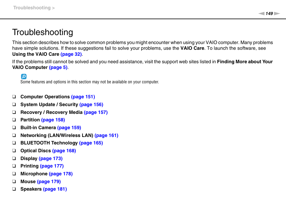 Troubleshooting | Sony VPCL236FX User Manual | Page 149 / 196