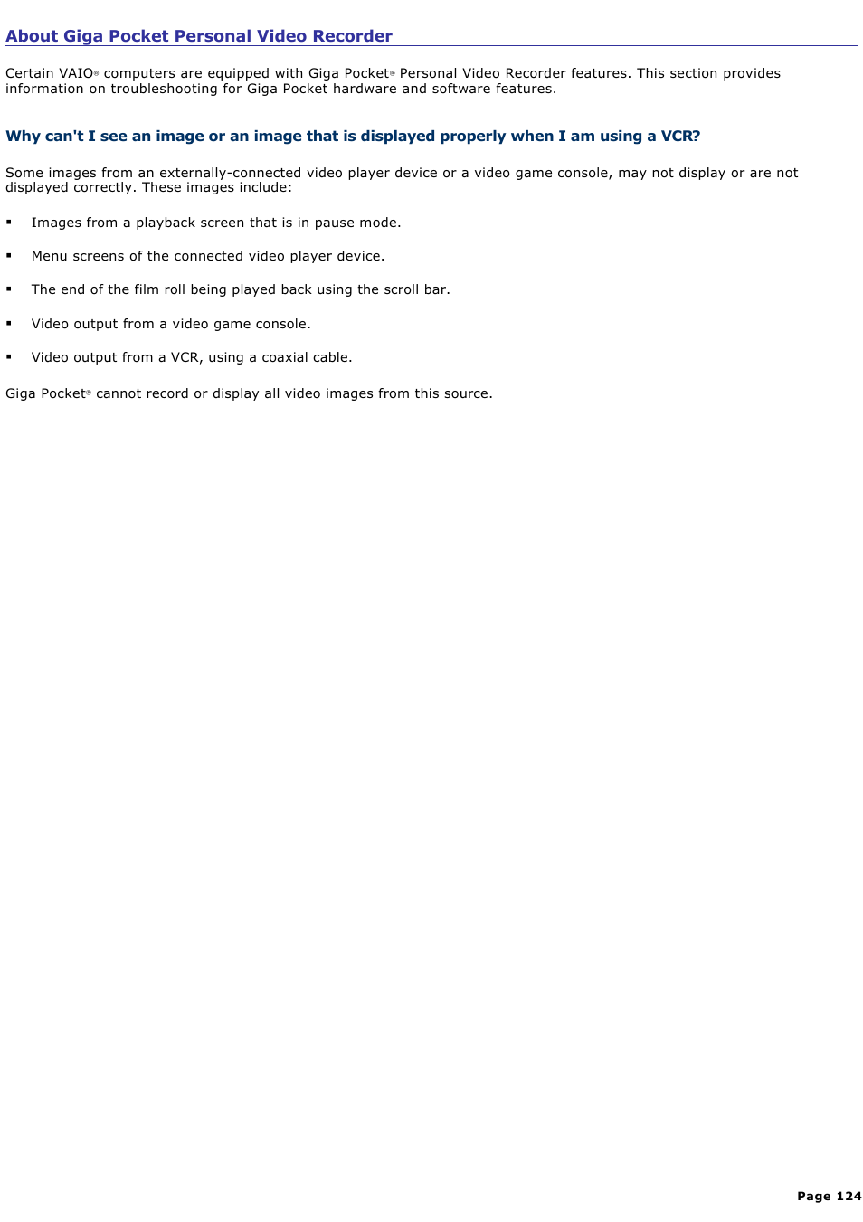 About giga pocket personal video recorder | Sony VGC-RA825GY User Manual | Page 124 / 164