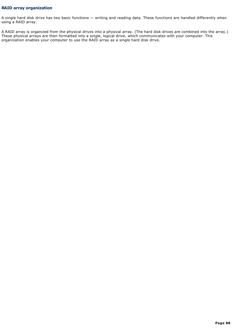 Raid array organization | Sony VGC-RA825GY User Manual | Page 88 / 164