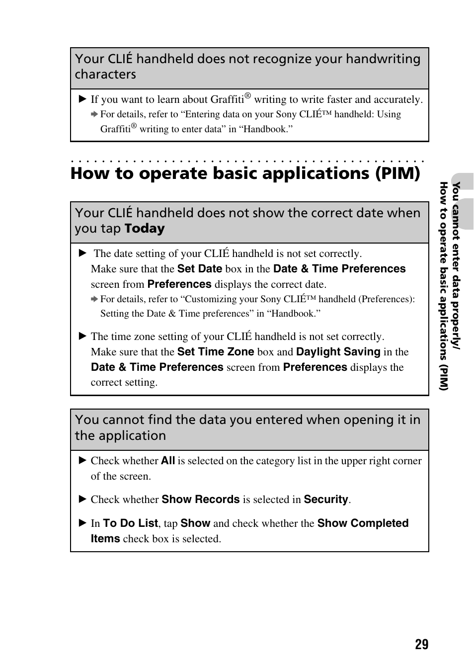 How to operate basic applications (pim), Today | Sony PEG-SJ22 User Manual | Page 29 / 52