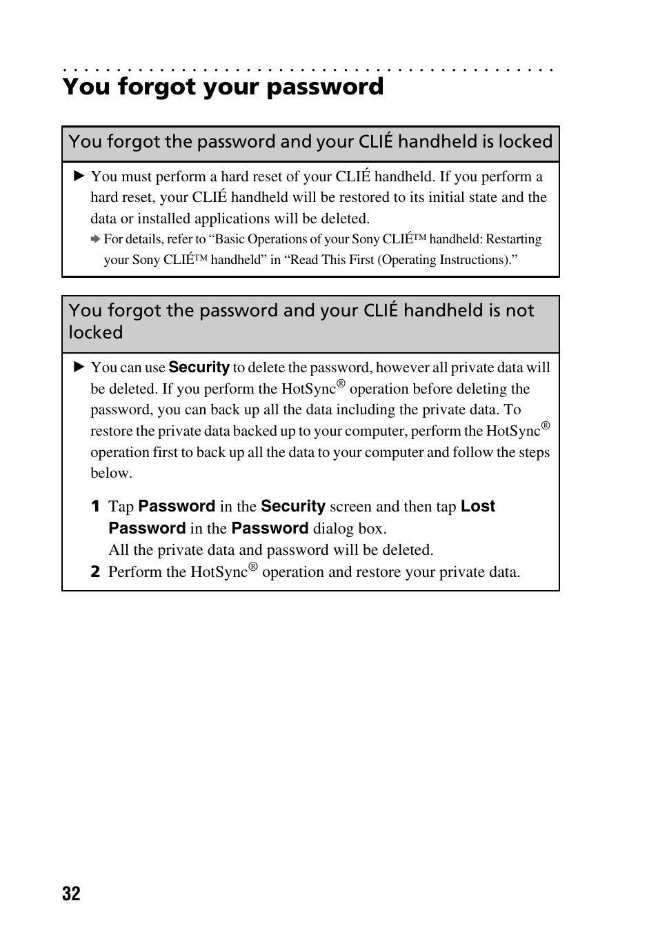 You forgot your password | Sony PEG-SJ22 User Manual | Page 32 / 52