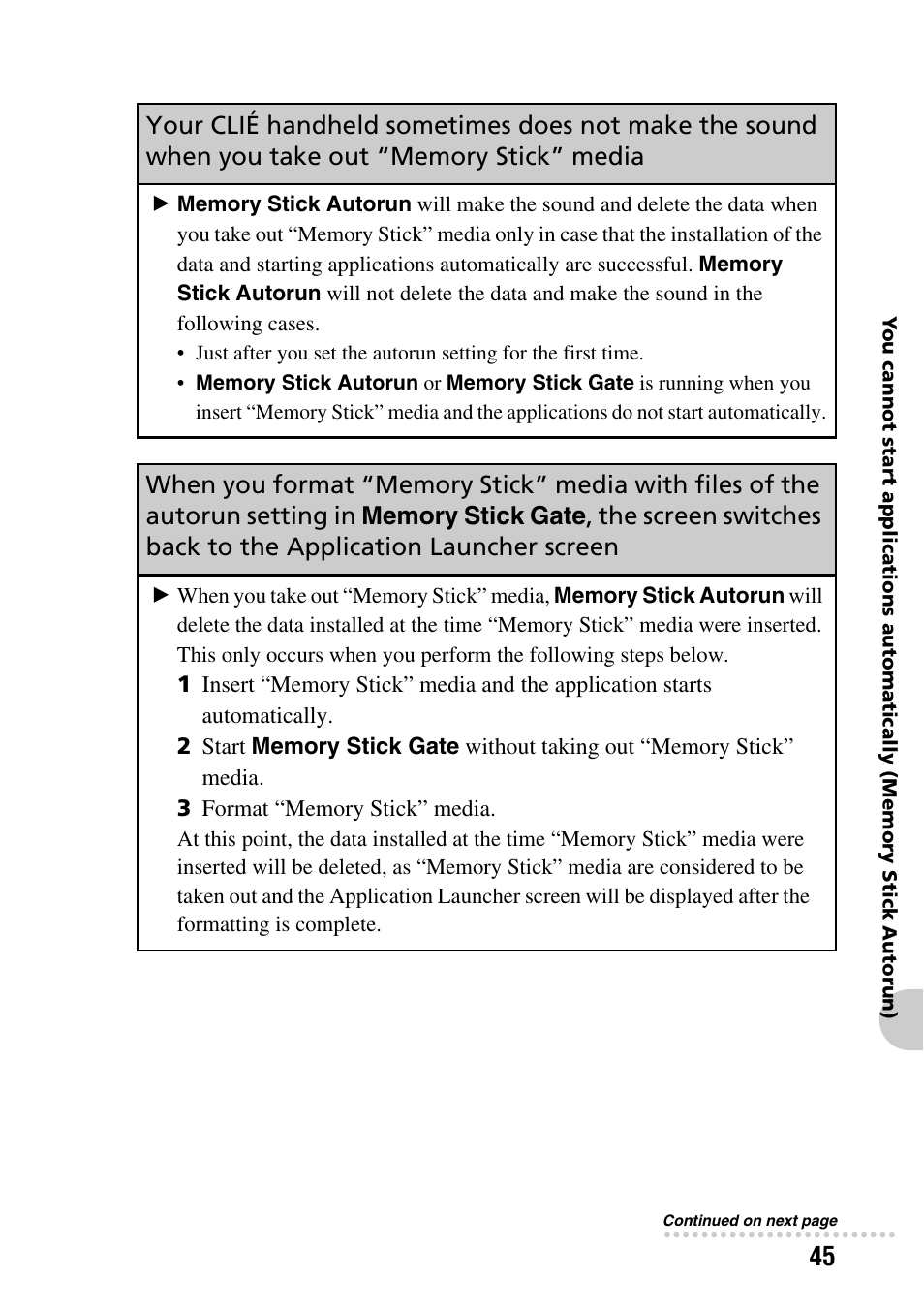 Memory stick gate, The screen switches, Back to the application launcher screen | Sony PEG-SJ22 User Manual | Page 45 / 52