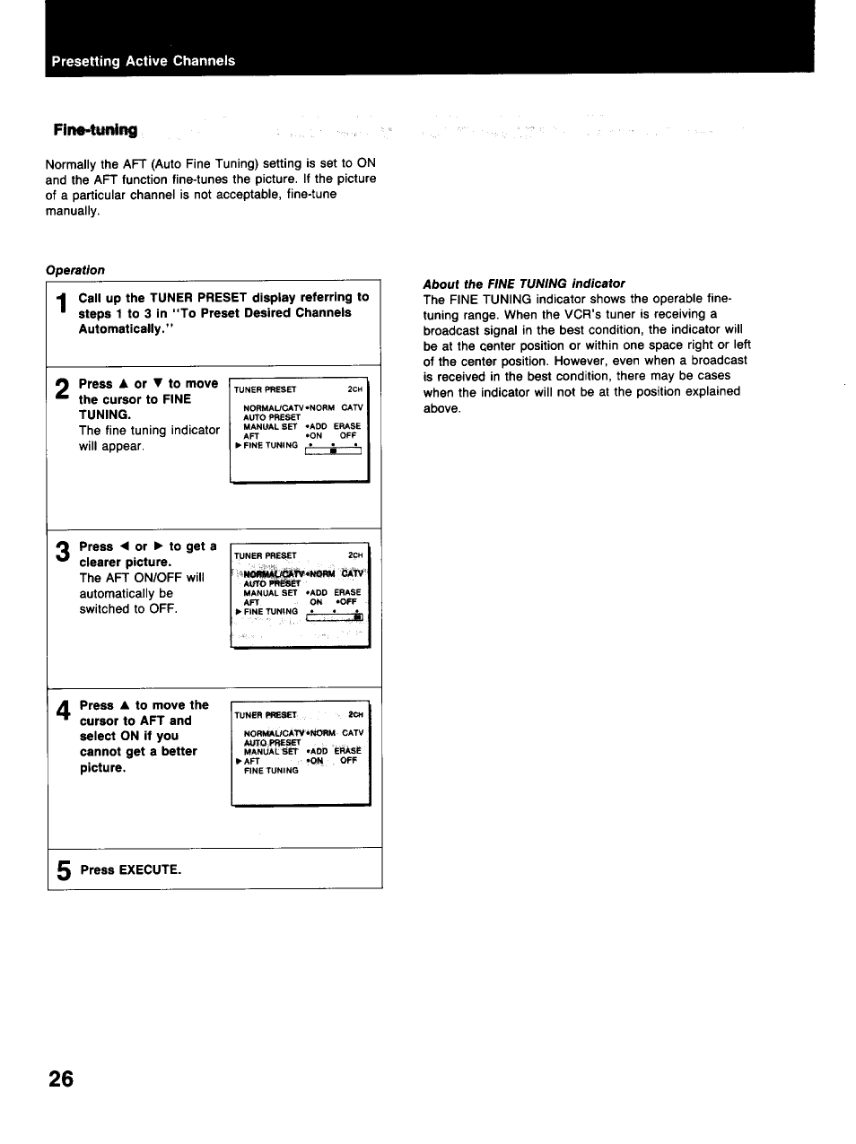 Press ^ or p to get a clearer picture, Press execute, Fliw-tthrirg | Sony SLV-373UC User Manual | Page 26 / 60
