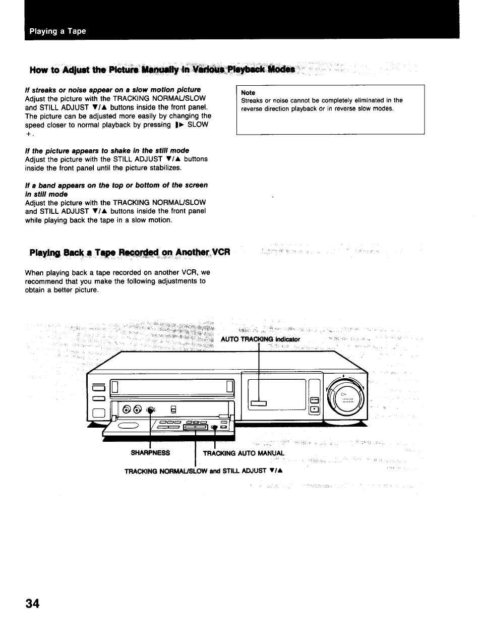 Playlfi# bach j ti^ recorded on anotiwr,ycr, Manuouy, Various playback moiik | Sony SLV-373UC User Manual | Page 34 / 60