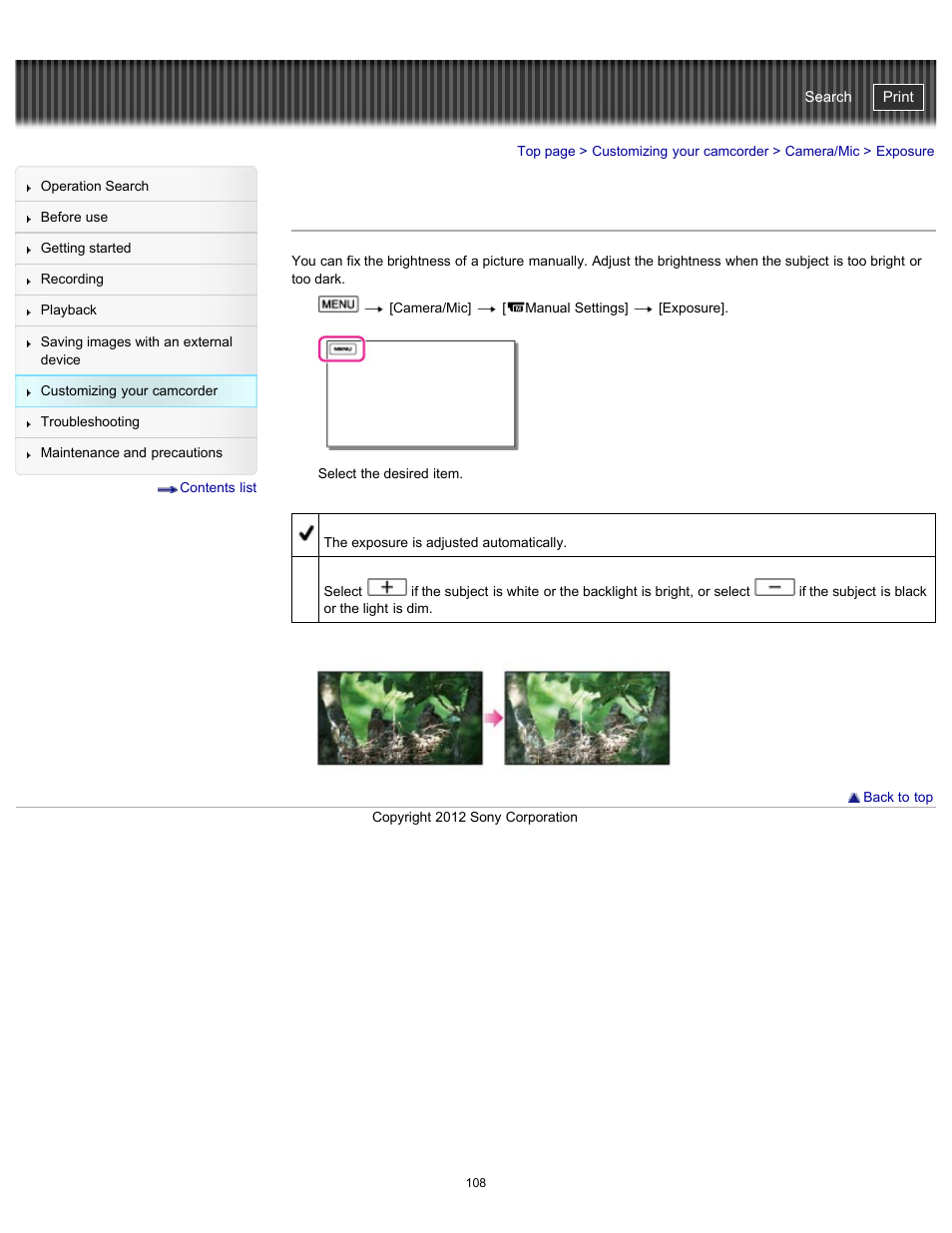 Exposure, Handycam" user guide | Sony HDR-PJ580V User Manual | Page 117 / 257