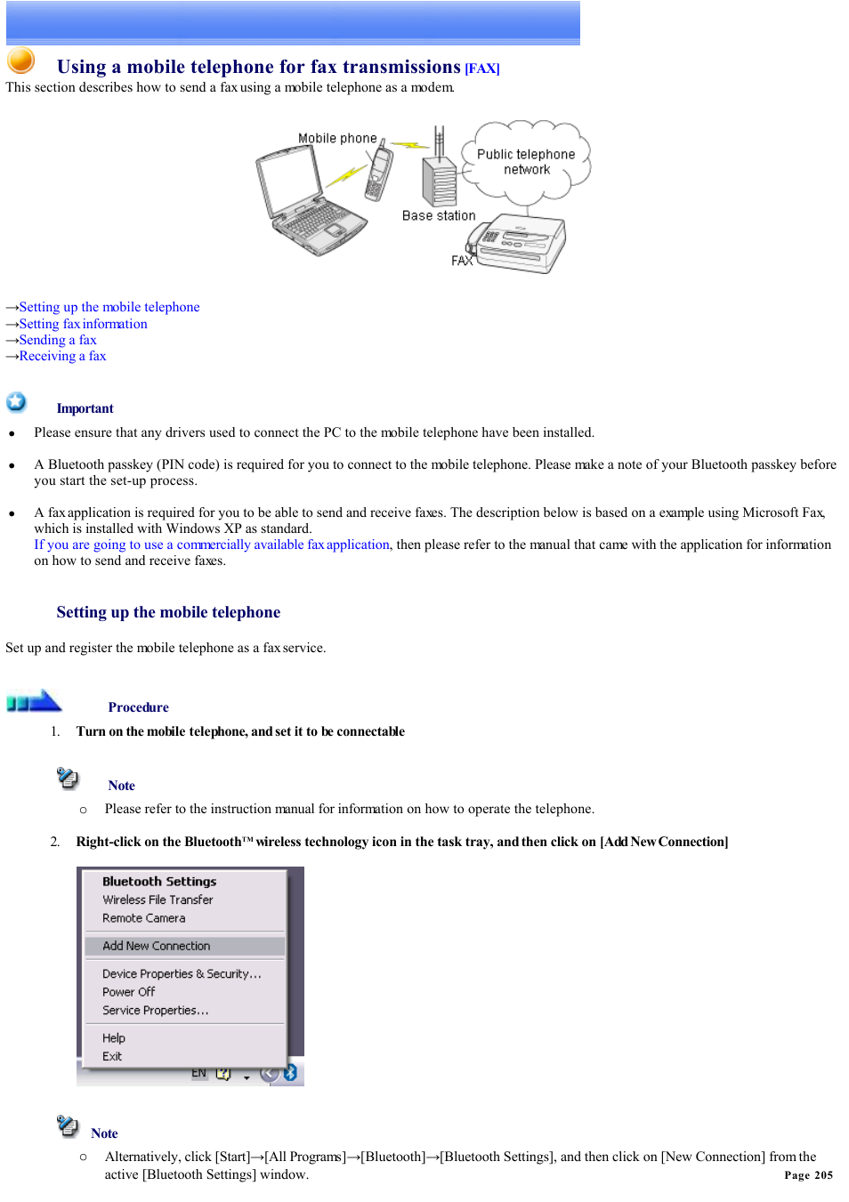 Using a mobile telephone for fax transmissions | Sony Bluetooth Utility User Manual | Page 205 / 738