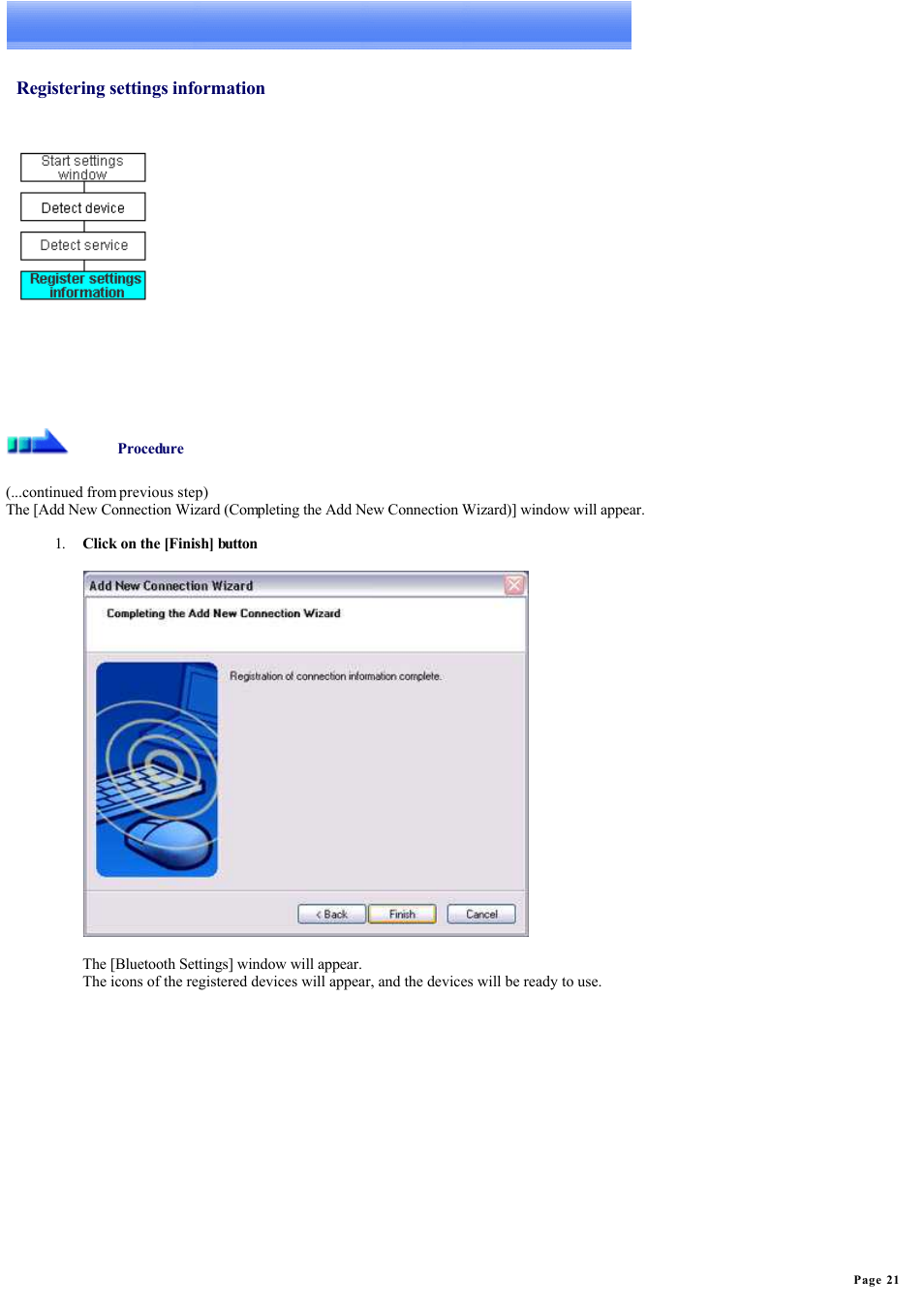 Registering settings information | Sony Bluetooth Utility User Manual | Page 21 / 738