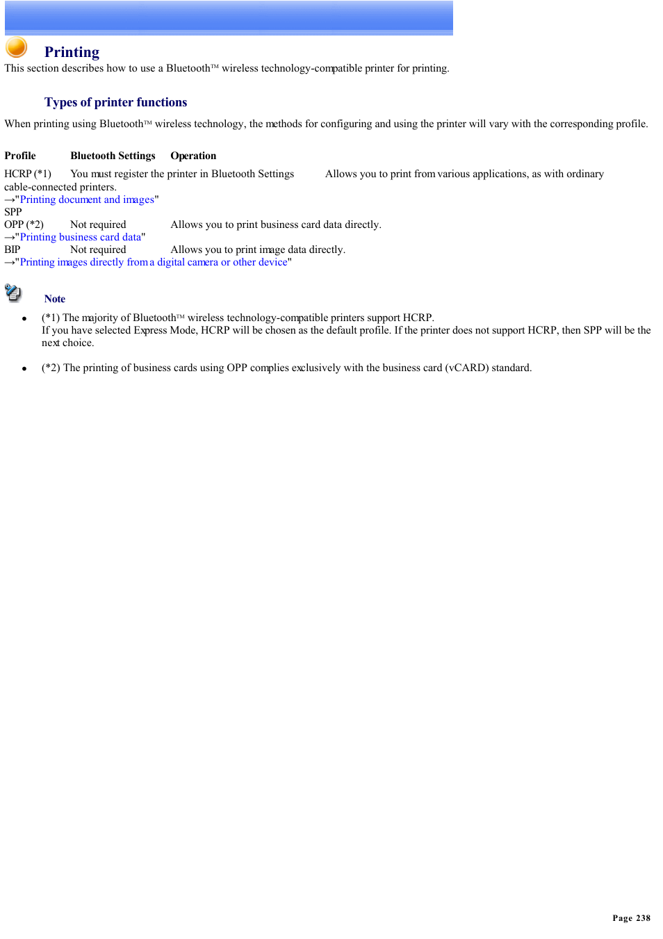 Using a printer, Printing, Types of printer functions | Sony Bluetooth Utility User Manual | Page 238 / 738