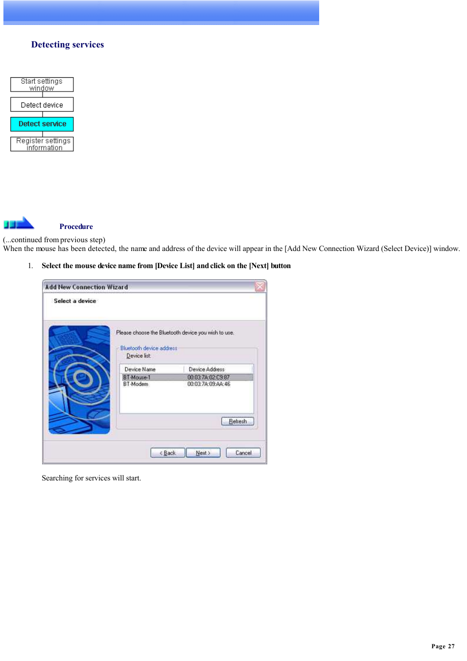 Detecting services | Sony Bluetooth Utility User Manual | Page 27 / 738