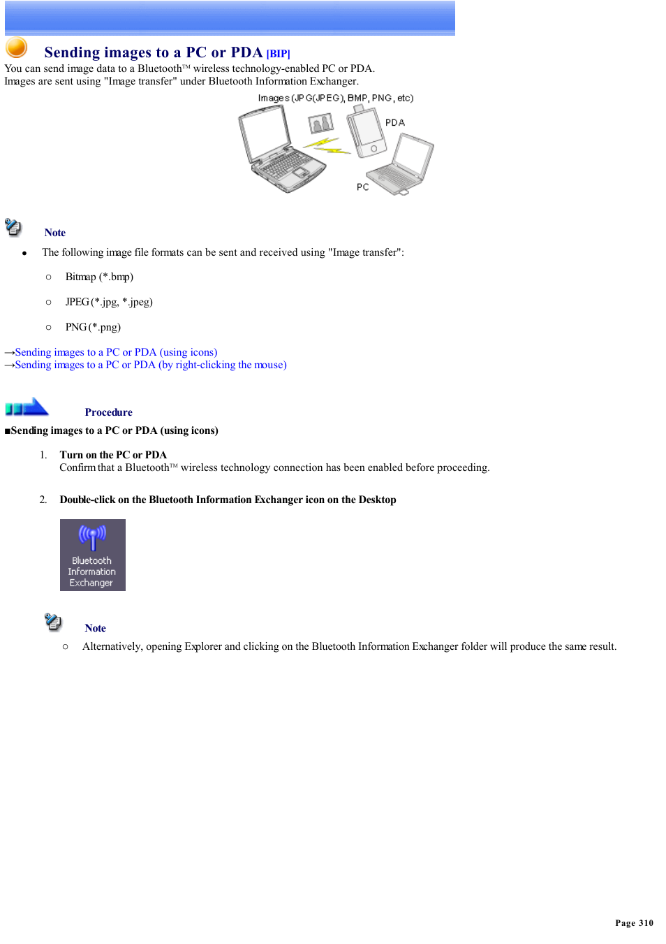 Sending images to a pc or pda | Sony Bluetooth Utility User Manual | Page 310 / 738