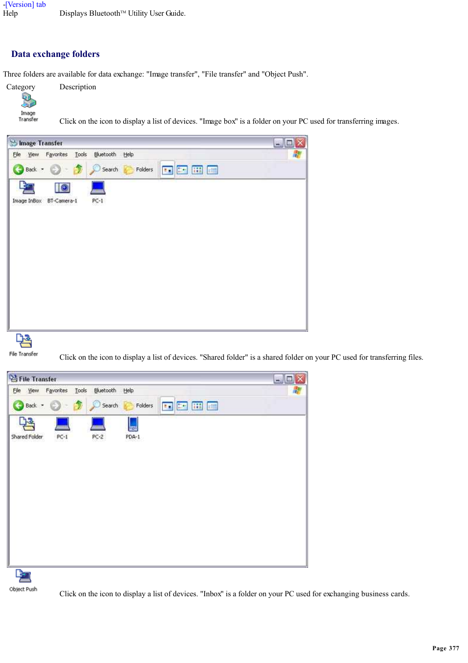 Data exchange folders | Sony Bluetooth Utility User Manual | Page 377 / 738