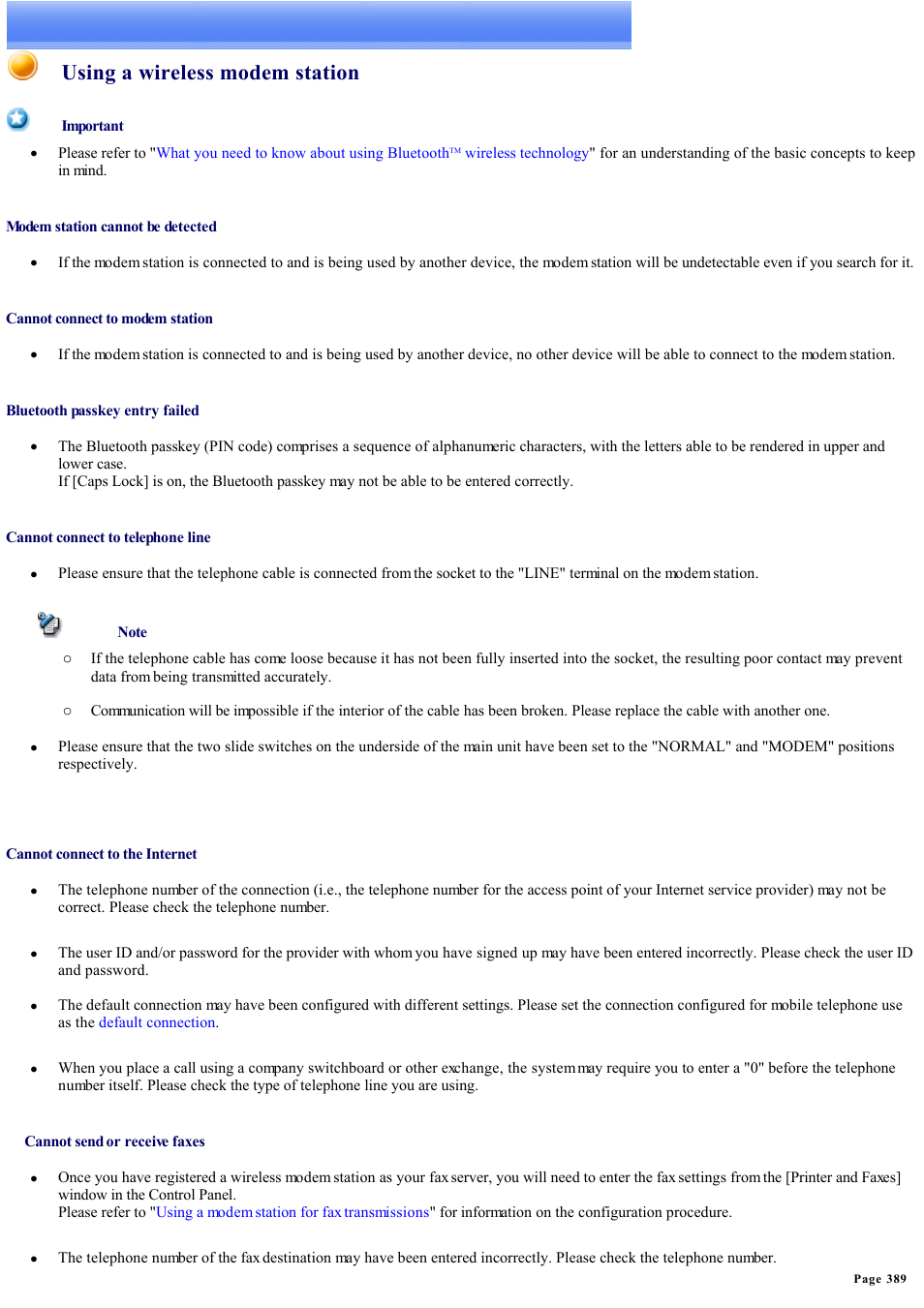 Using a wireless modem station | Sony Bluetooth Utility User Manual | Page 389 / 738