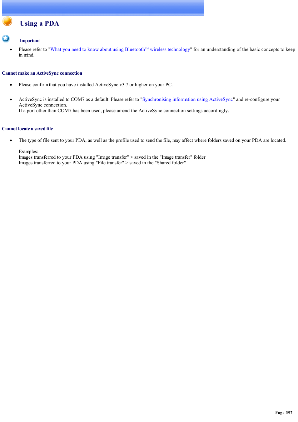 Using a pda | Sony Bluetooth Utility User Manual | Page 397 / 738