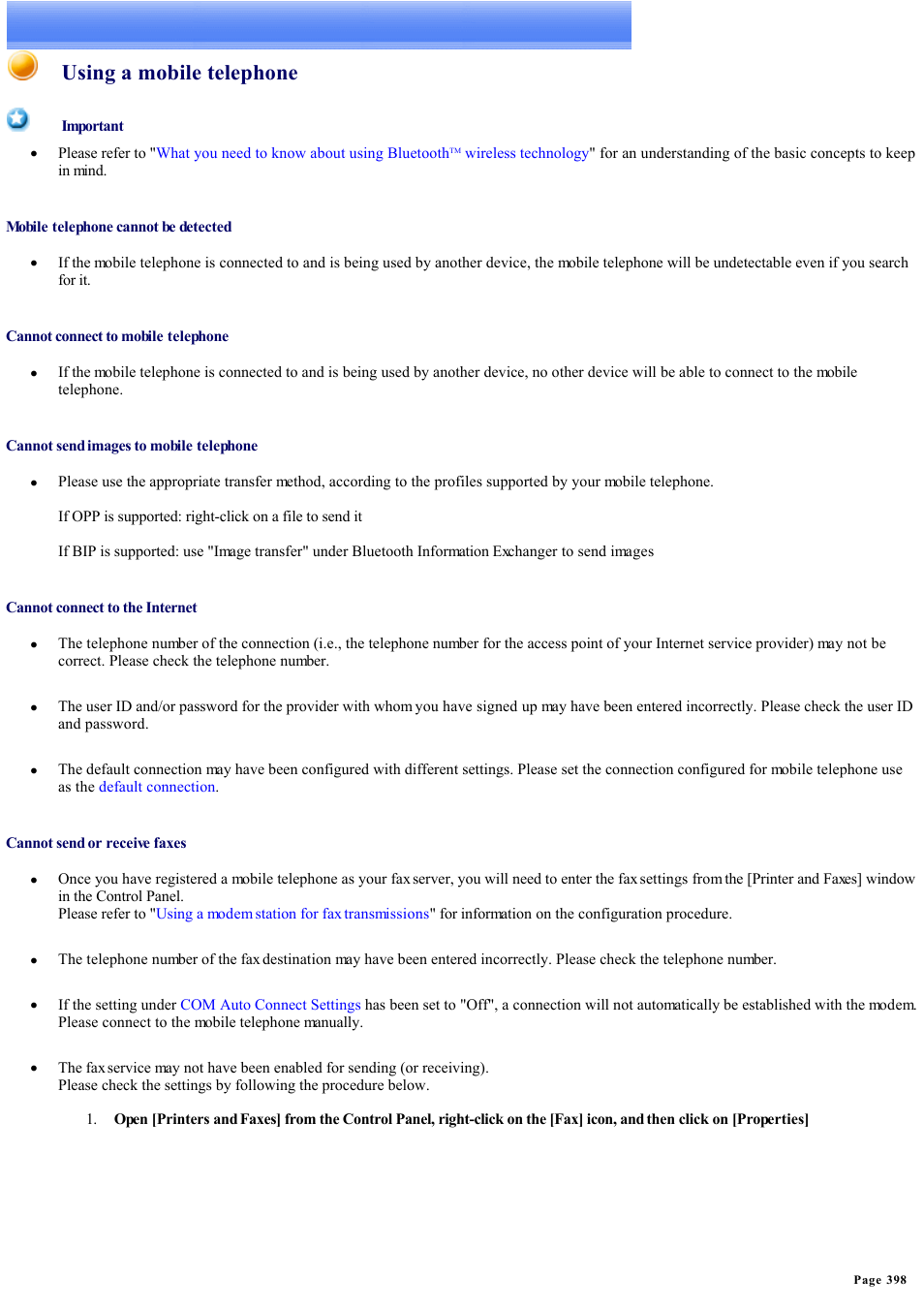 Using a mobile telephone | Sony Bluetooth Utility User Manual | Page 398 / 738