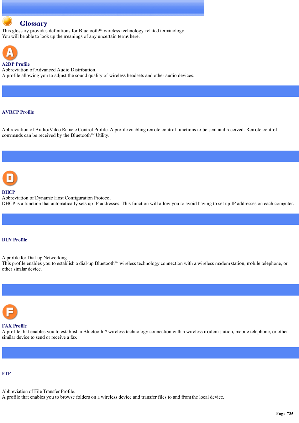 Glossary | Sony Bluetooth Utility User Manual | Page 735 / 738