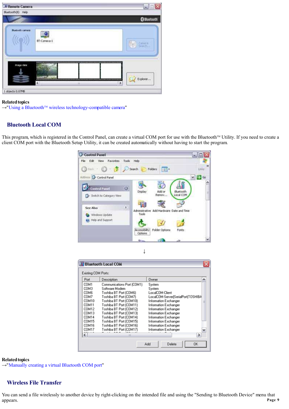 Bluetooth local com, Wireless file transfer | Sony Bluetooth Utility User Manual | Page 9 / 738