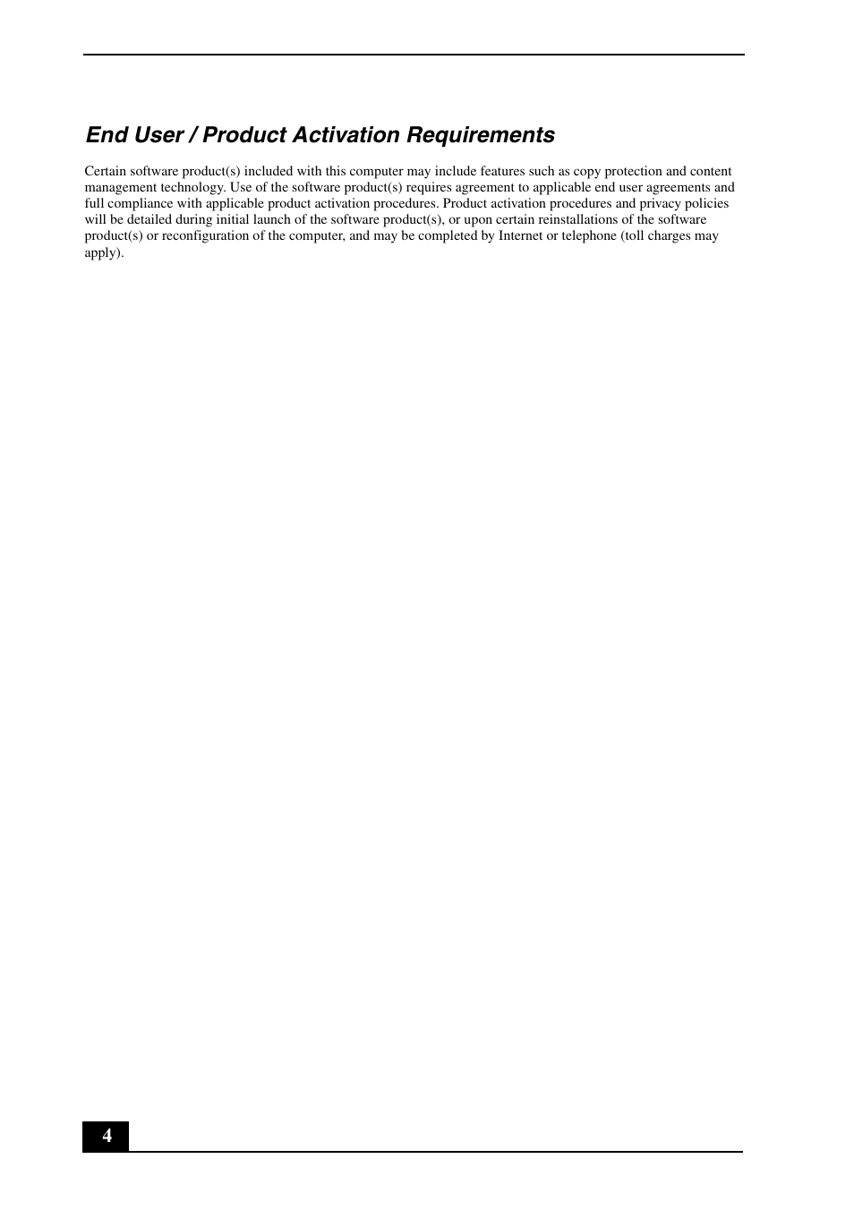End user / product activation requirements | Sony VGN-FZ190U User Manual | Page 4 / 24