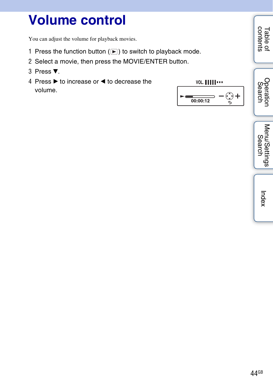 Volume control | Sony bloggie MHS-FS2K User Manual | Page 44 / 80