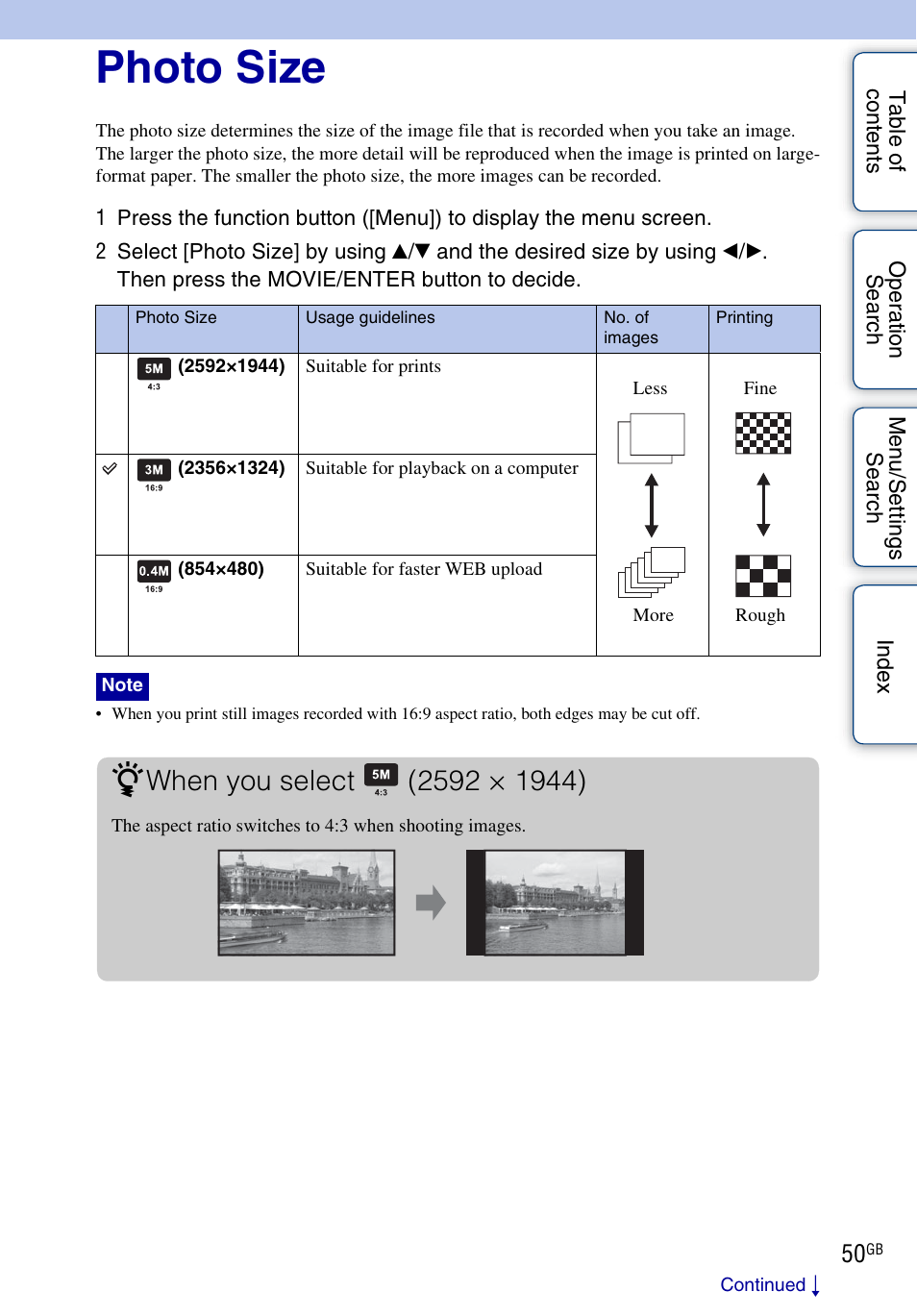 Photo size | Sony bloggie MHS-FS2K User Manual | Page 50 / 80