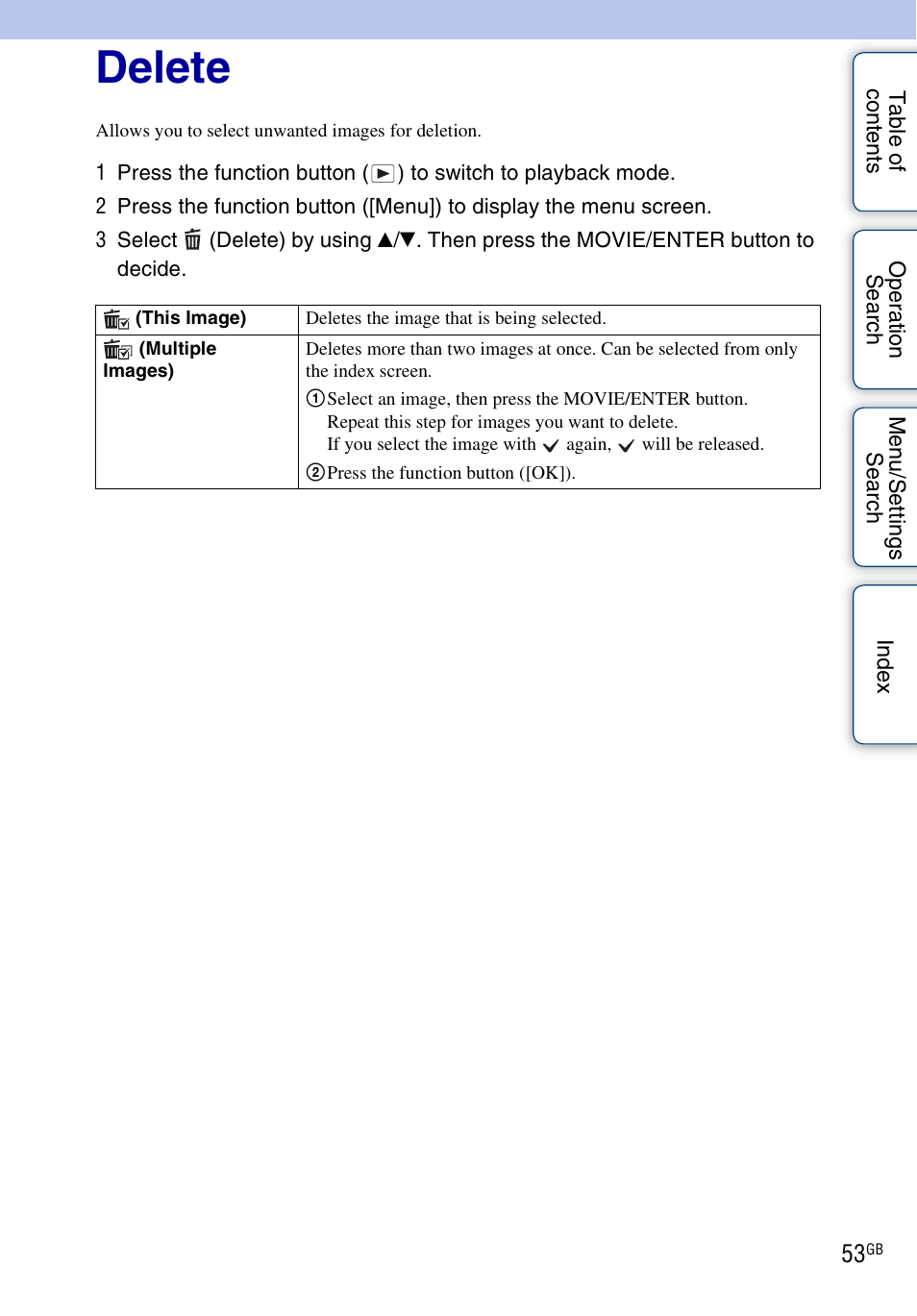 Delete | Sony bloggie MHS-FS2K User Manual | Page 53 / 80