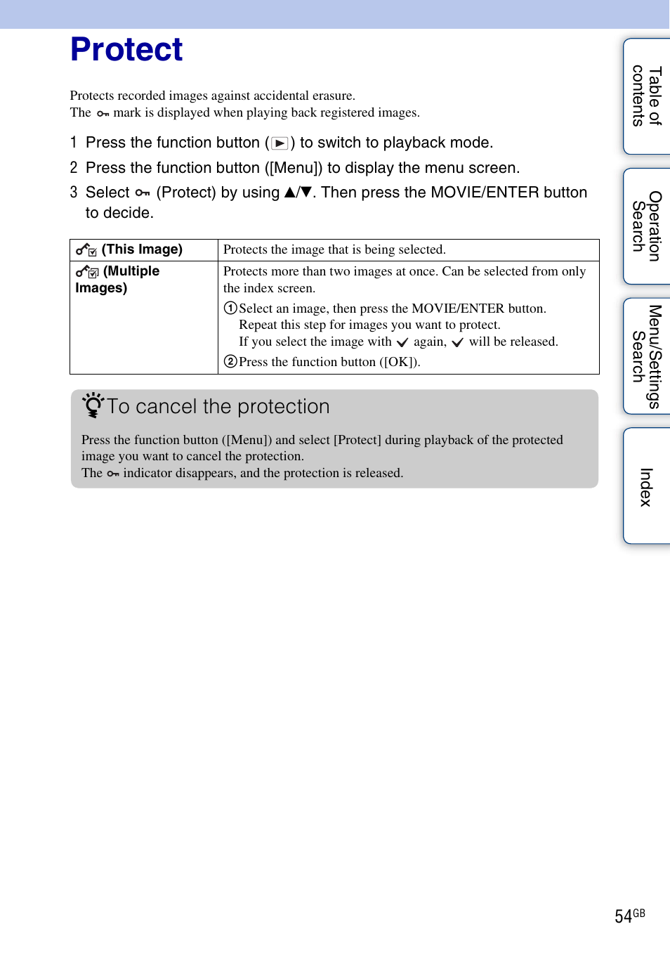 Protect | Sony bloggie MHS-FS2K User Manual | Page 54 / 80