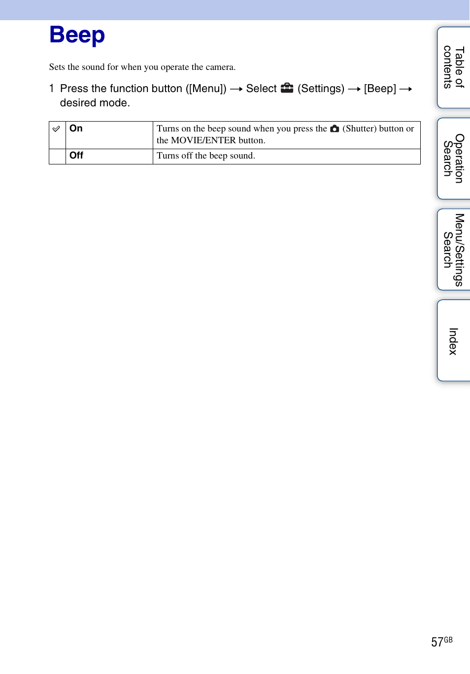Beep | Sony bloggie MHS-FS2K User Manual | Page 57 / 80