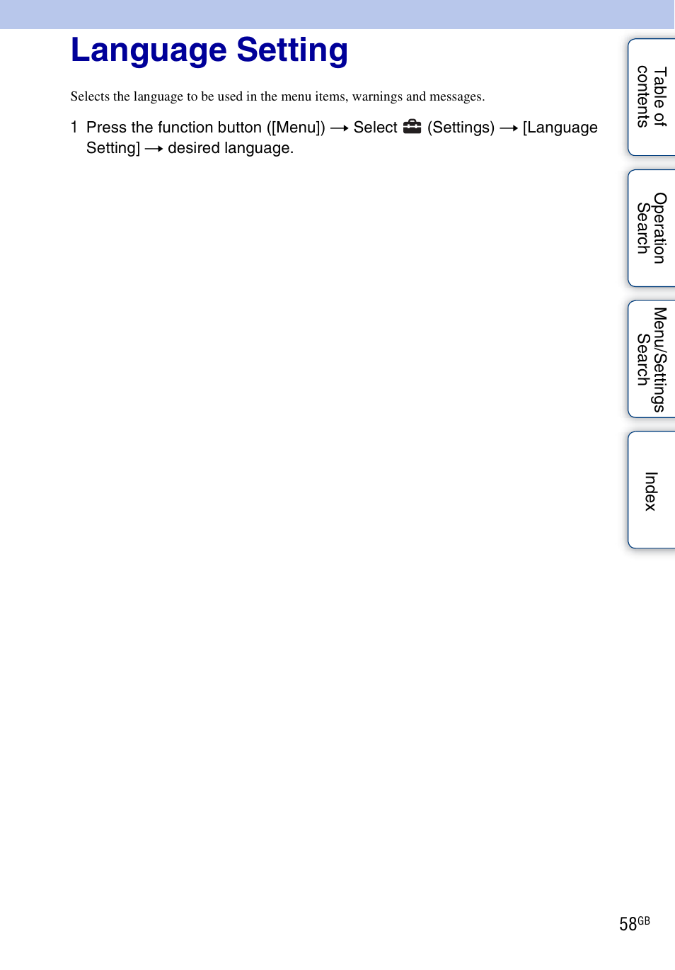 Language setting | Sony bloggie MHS-FS2K User Manual | Page 58 / 80