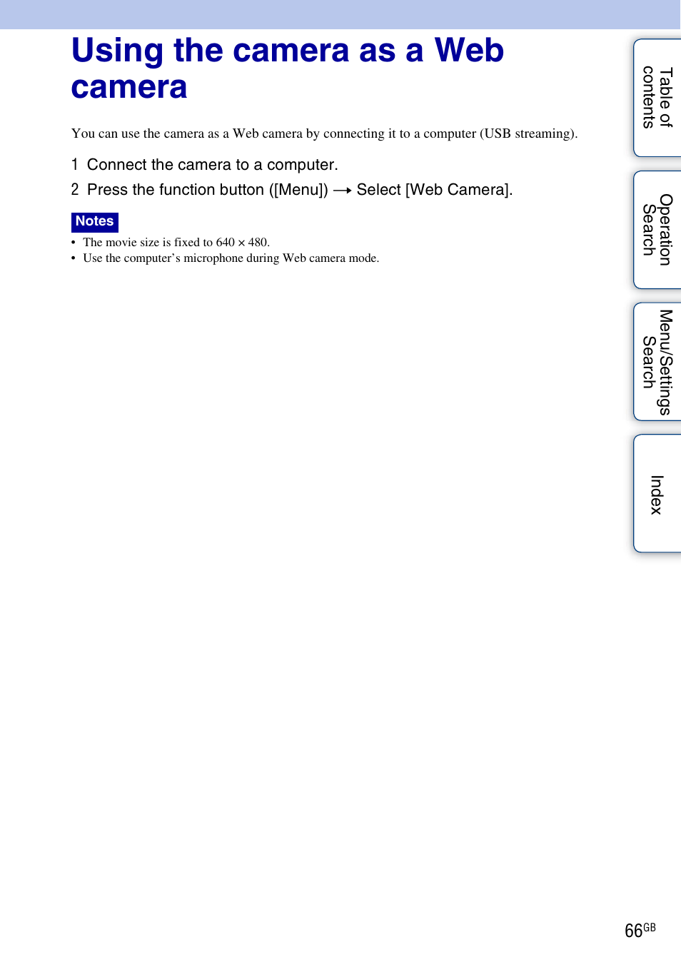 Using the camera as a web camera | Sony bloggie MHS-FS2K User Manual | Page 66 / 80