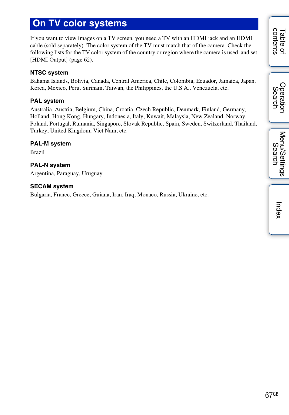 On tv color systems | Sony bloggie MHS-FS2K User Manual | Page 67 / 80