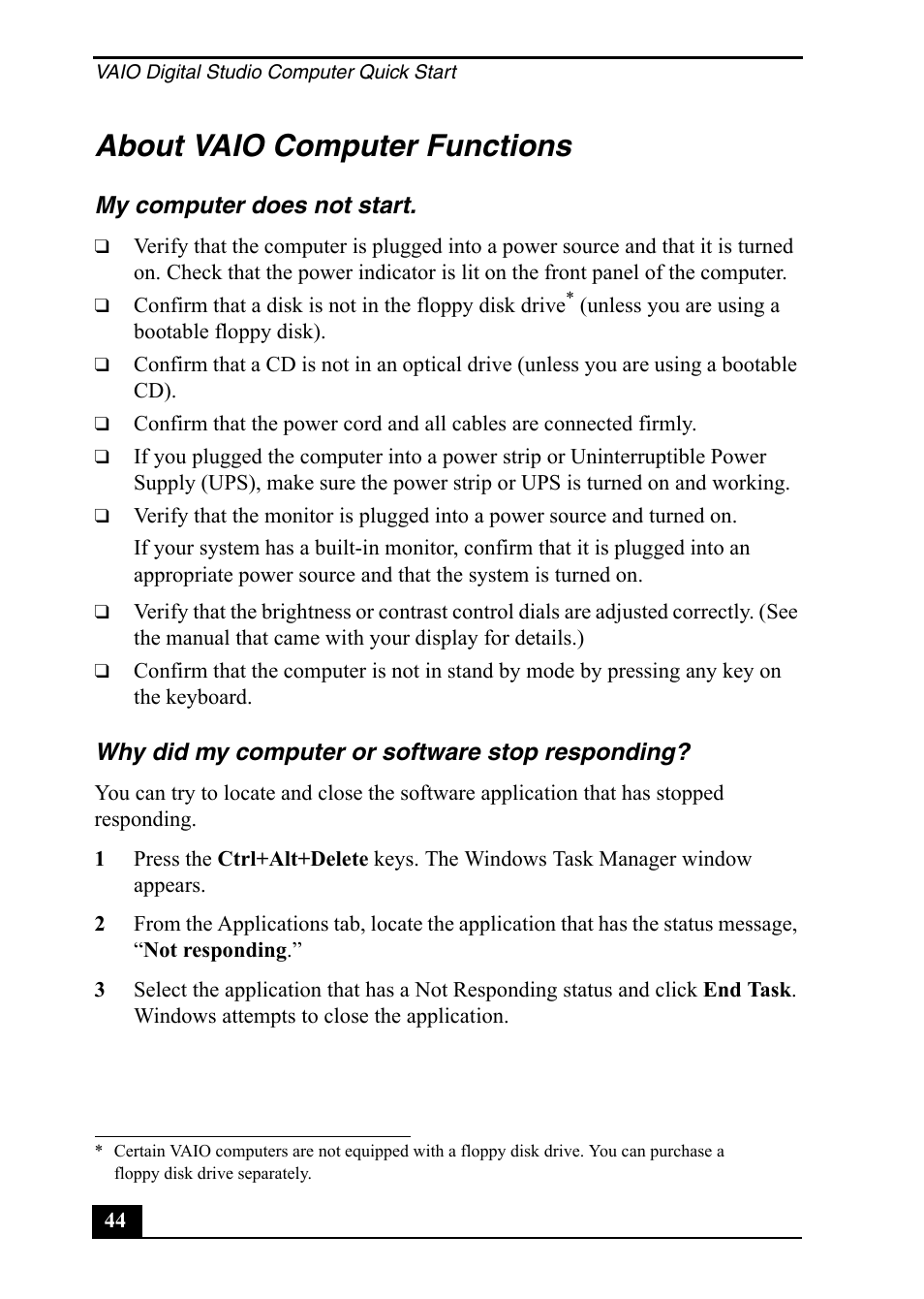 About vaio computer functions | Sony PCV-RZ20CP User Manual | Page 44 / 64