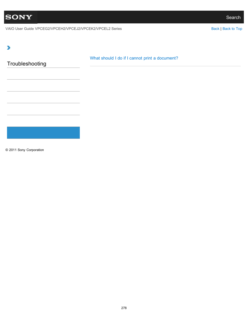 Printer, Troubleshooting | Sony VPCEL2 Series User Manual | Page 278 / 360