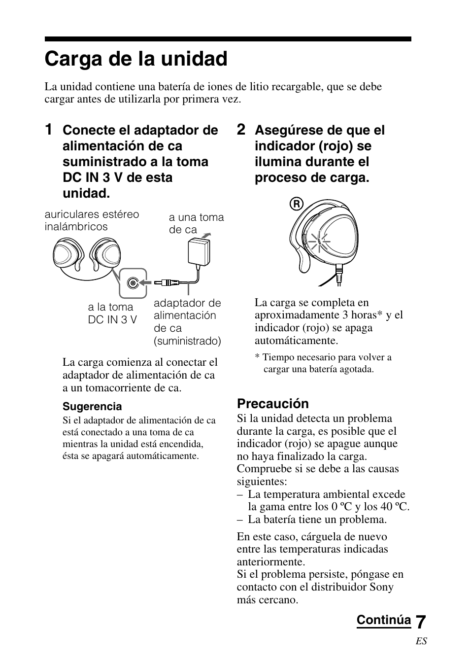 Carga de la unidad | Sony DR-BT30Q User Manual | Page 33 / 56