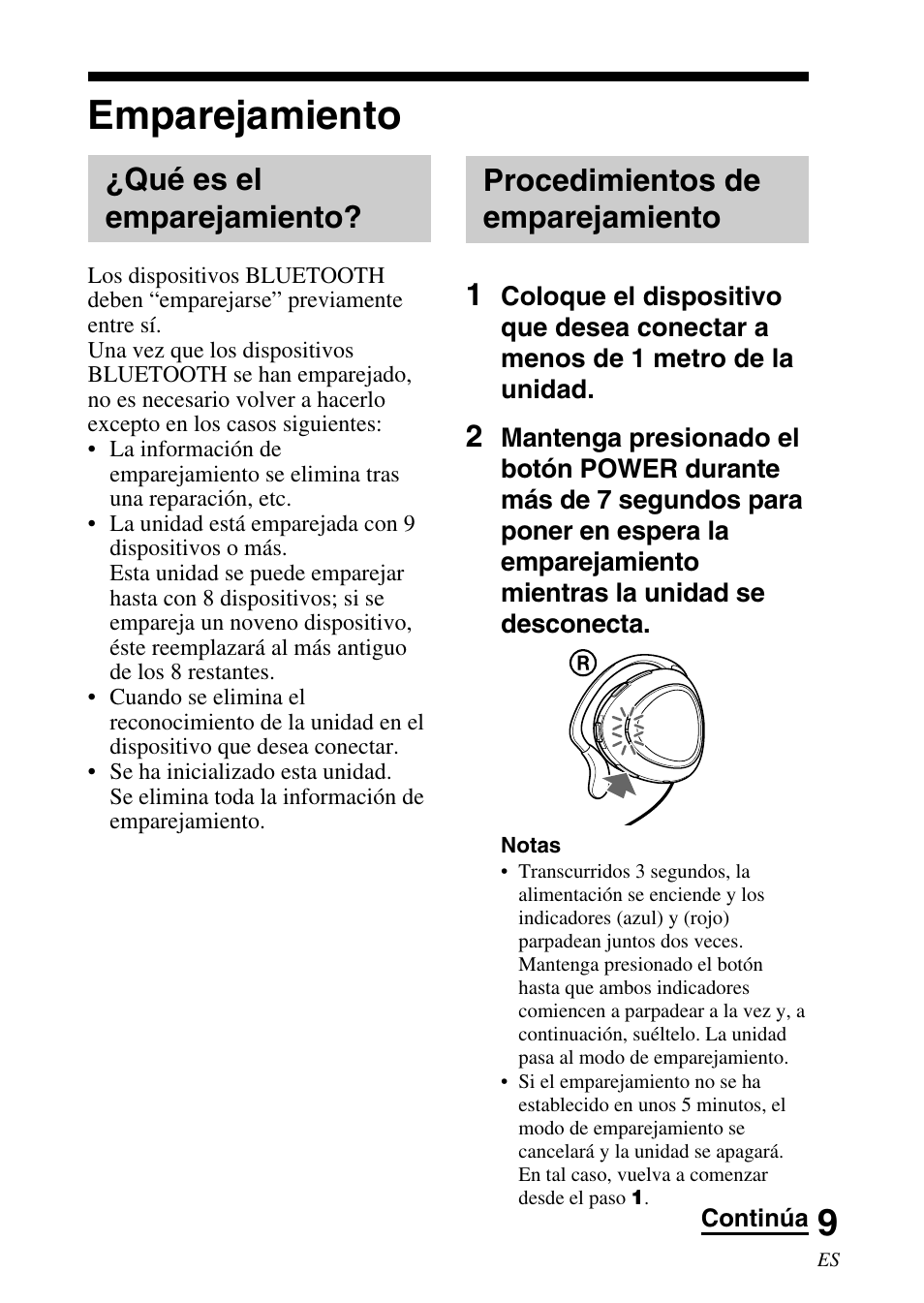 Emparejamiento, Qué es el emparejamiento, Procedimientos de emparejamiento | Qué es el emparejamiento? procedimientos de, Procedimientos de emparejamiento 1 | Sony DR-BT30Q User Manual | Page 35 / 56