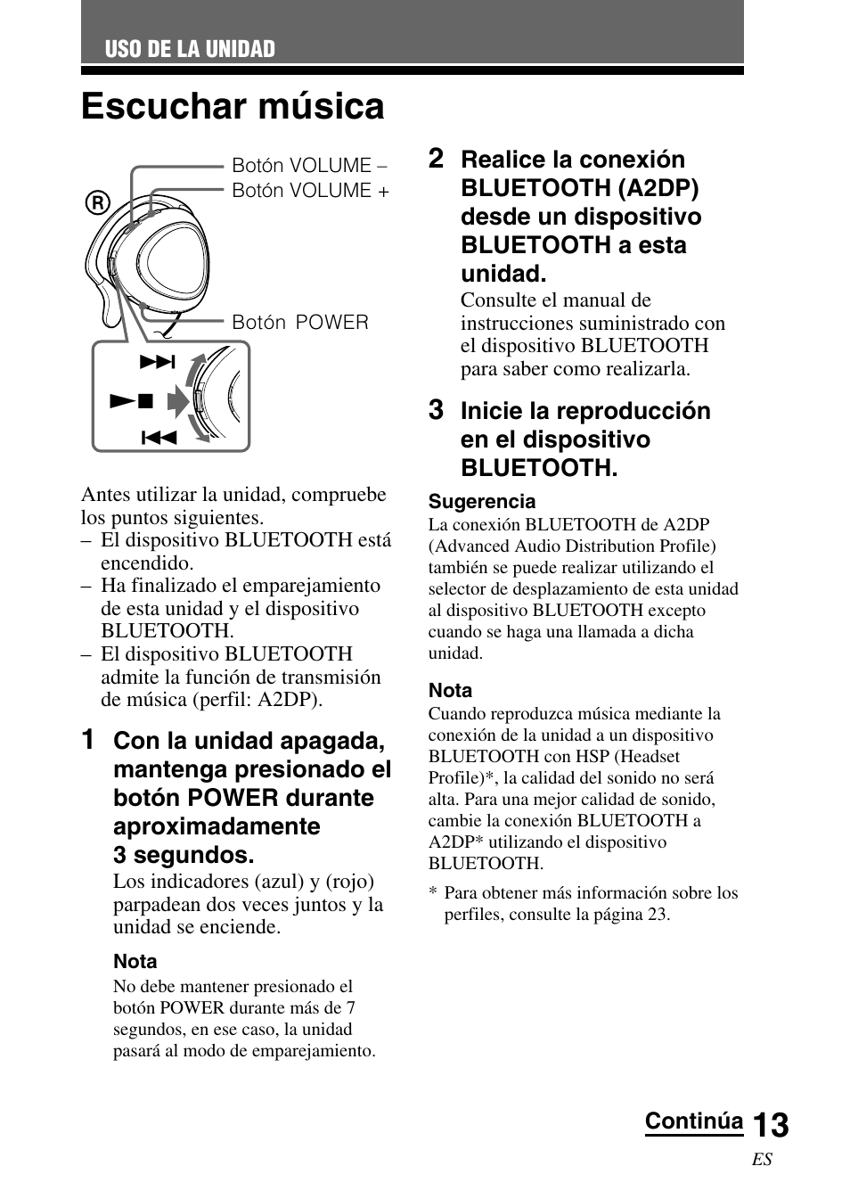 Uso de la unidad, Escuchar música | Sony DR-BT30Q User Manual | Page 39 / 56