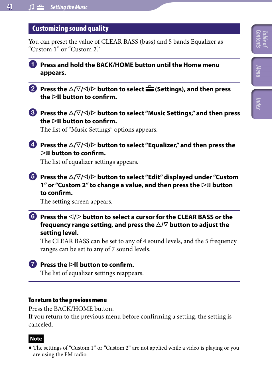 Customizing sound quality | Sony NWZ-S716FSNC User Manual | Page 41 / 140