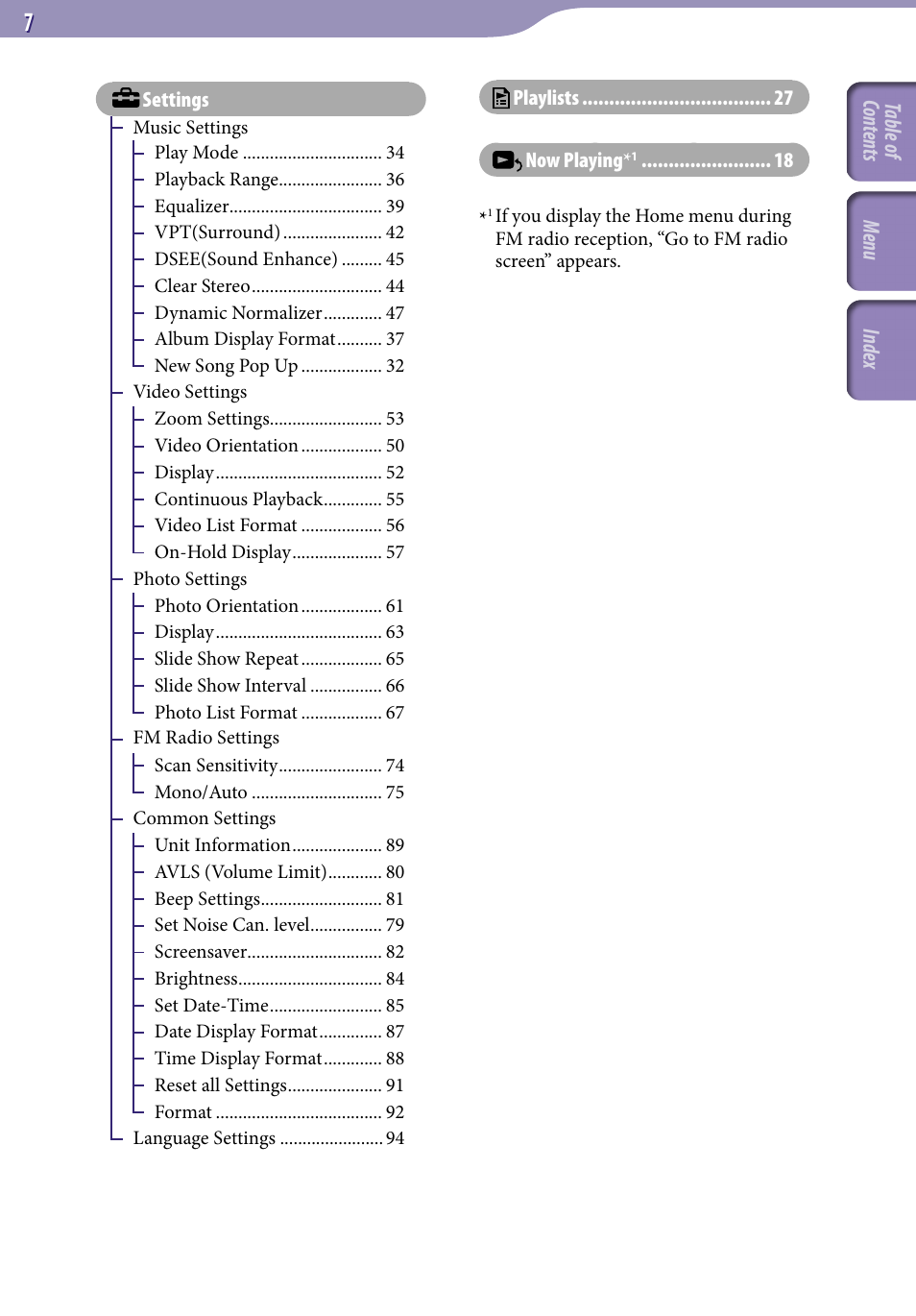 Sony NWZ-S716FSNC User Manual | Page 7 / 140