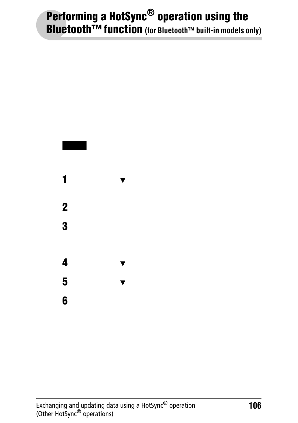 Performing a hotsync, Operation, Operation using the | Operation using the bluetooth™ function | Sony PEG-NZ90 User Manual | Page 106 / 186