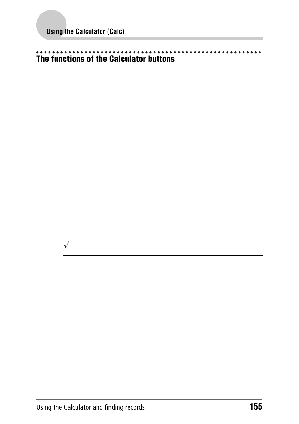 The functions of the calculator buttons | Sony PEG-NZ90 User Manual | Page 155 / 186