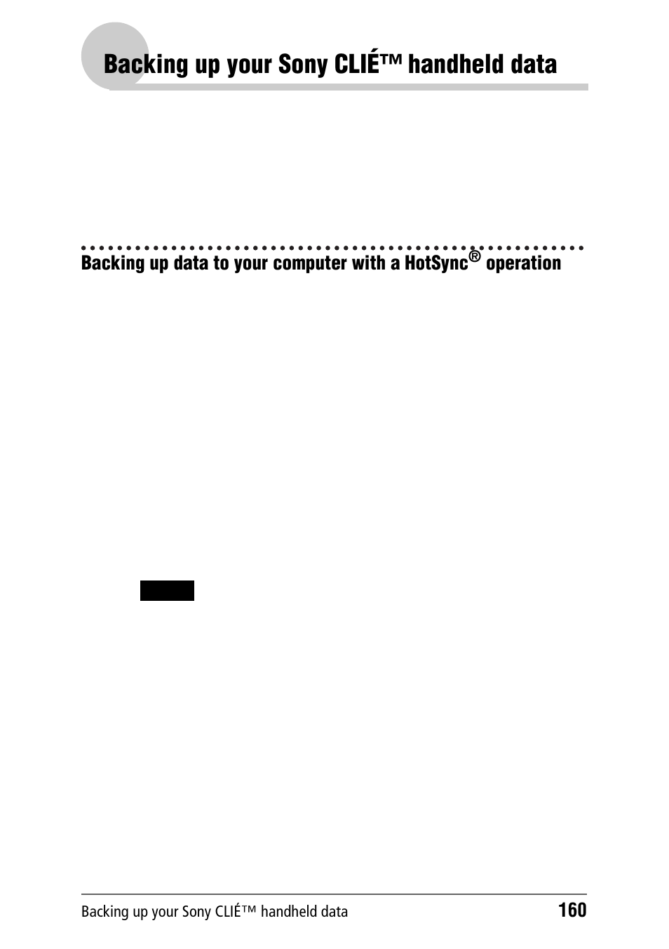 Backing up your sony clié™ handheld data, Backing up data to your computer with a hotsync, Operation | Backing up data to your computer through a hotsync | Sony PEG-NZ90 User Manual | Page 160 / 186