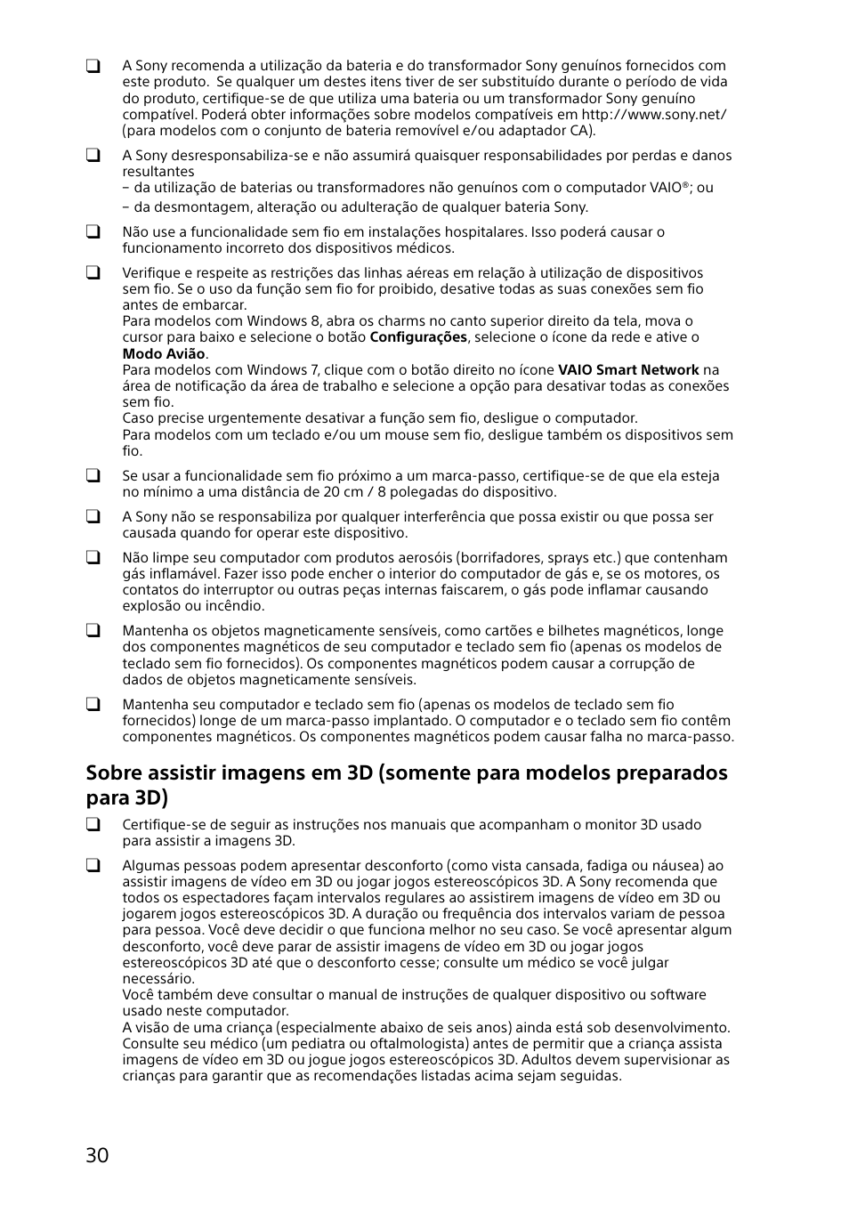 Sony VAIO Safety regulations User Manual | Page 30 / 36