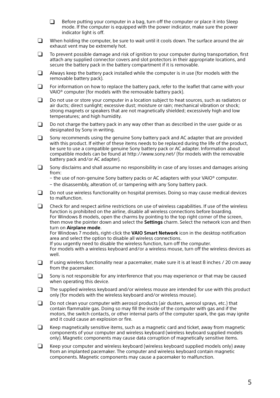 Sony VAIO Safety regulations User Manual | Page 5 / 36