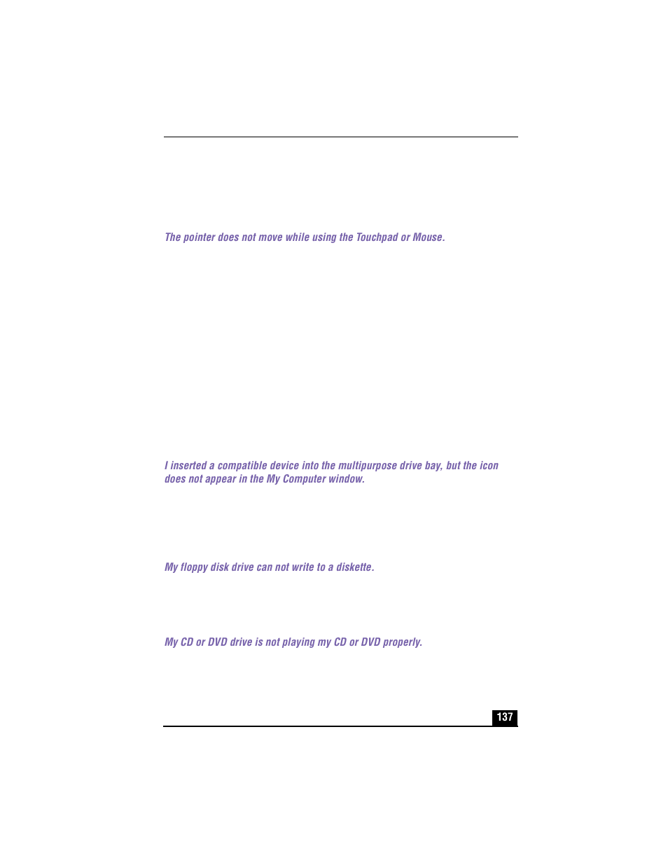 My floppy disk drive can not write to a diskette | Sony PCG-XG700 User Manual | Page 137 / 154