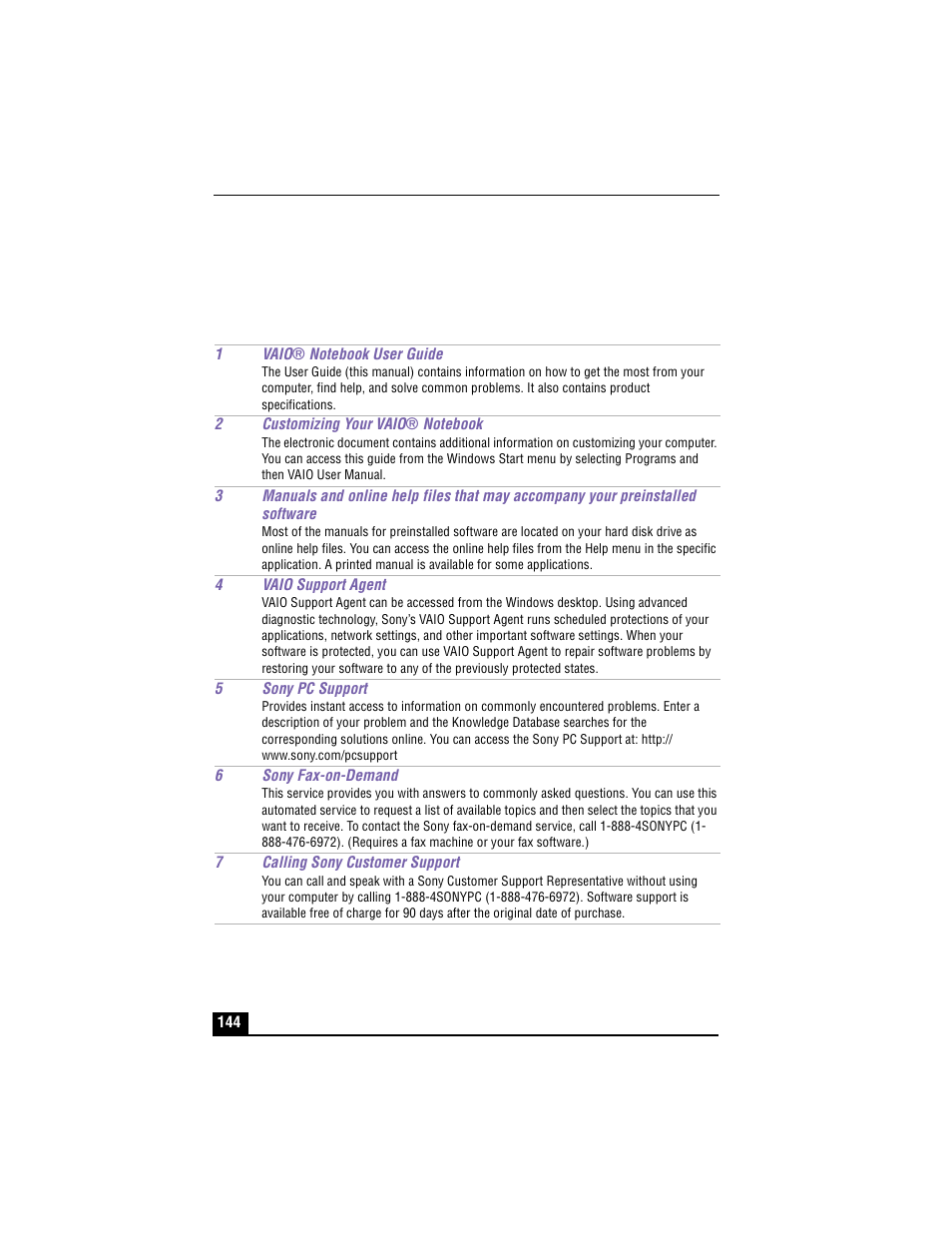 Getting help | Sony PCG-XG700 User Manual | Page 144 / 154