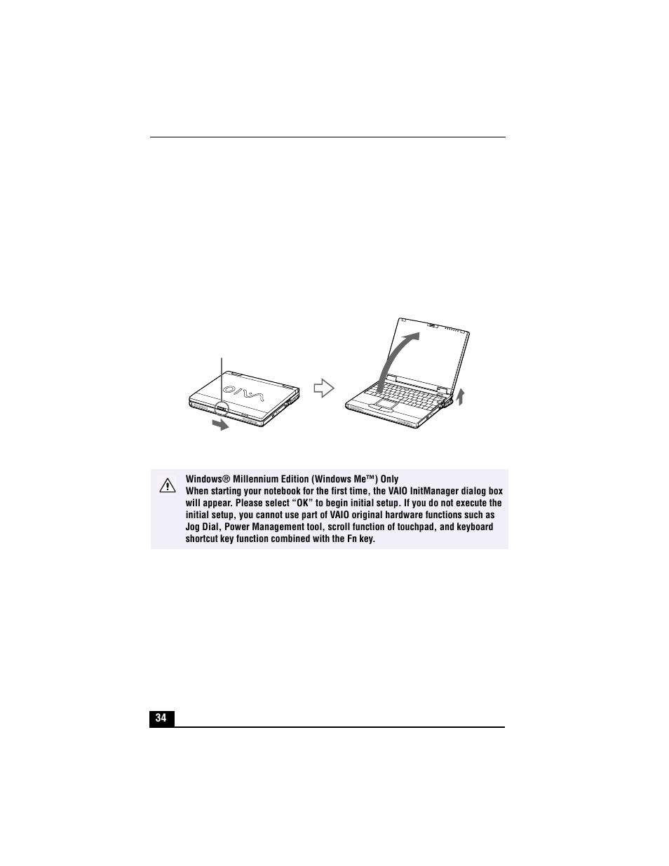 Starting your notebook, Opening the computer | Sony PCG-XG700 User Manual | Page 34 / 154