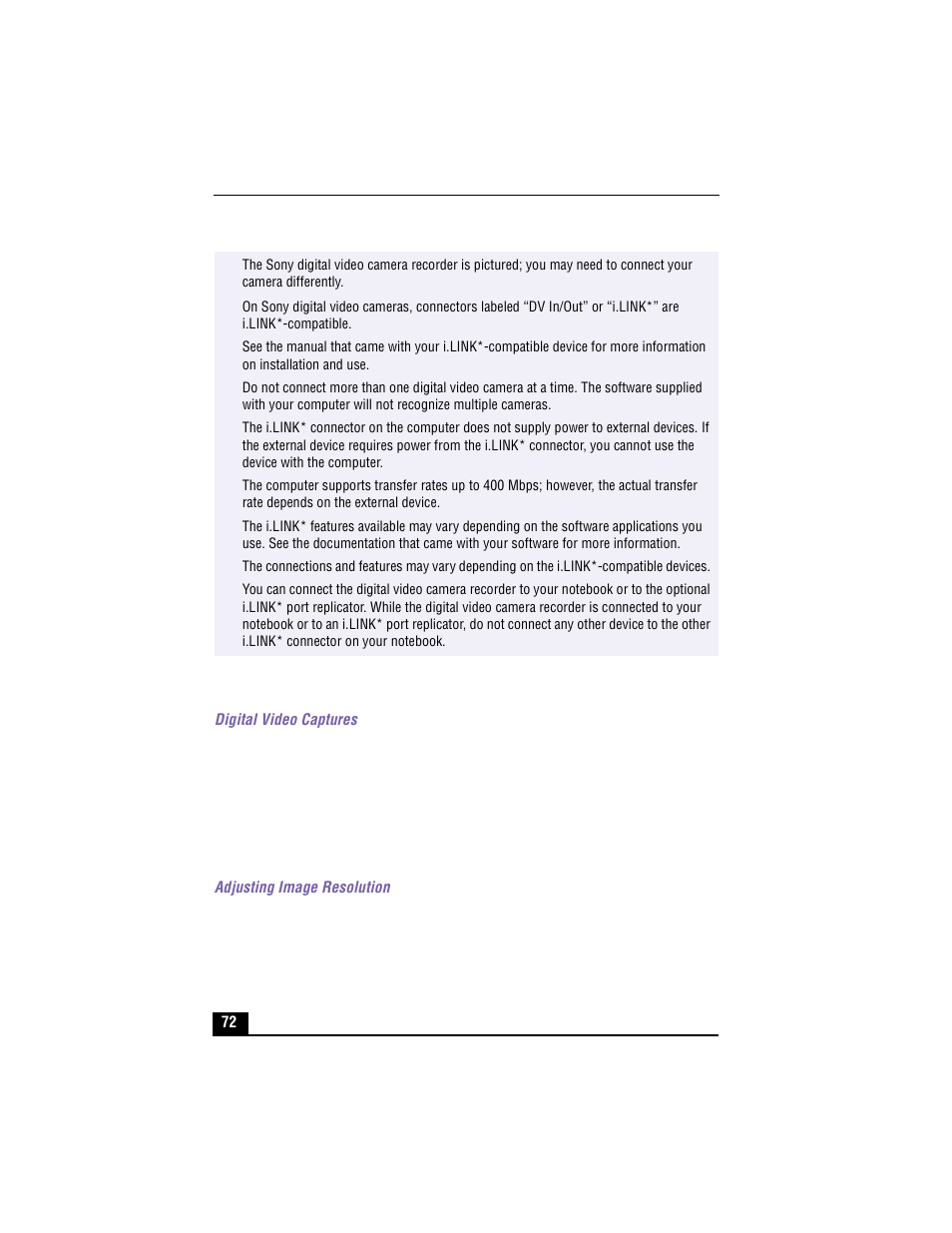 Dvgate, Digital video captures, Adjusting image resolution | Sony PCG-XG700 User Manual | Page 72 / 154