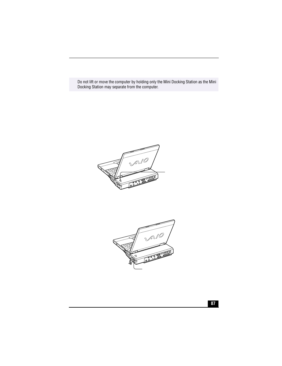 Undocking button, Release lever | Sony PCG-XG700 User Manual | Page 87 / 154
