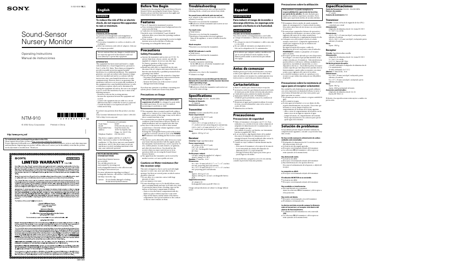 Sony NTM-910 User Manual | 2 pages