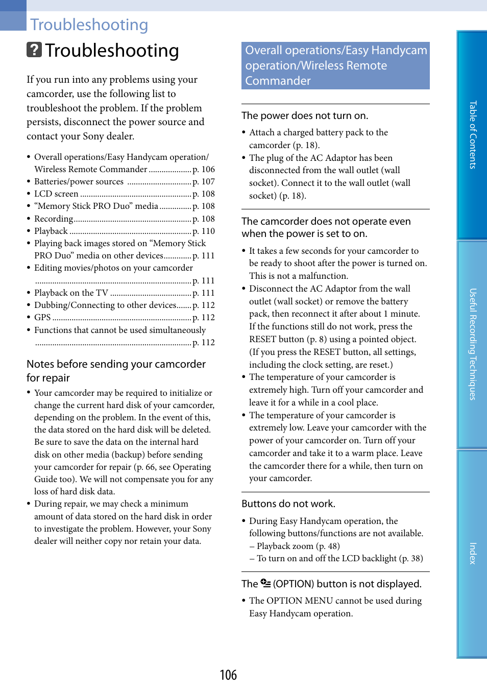 Troubleshooting | Sony HDR-XR200V User Manual | Page 106 / 133