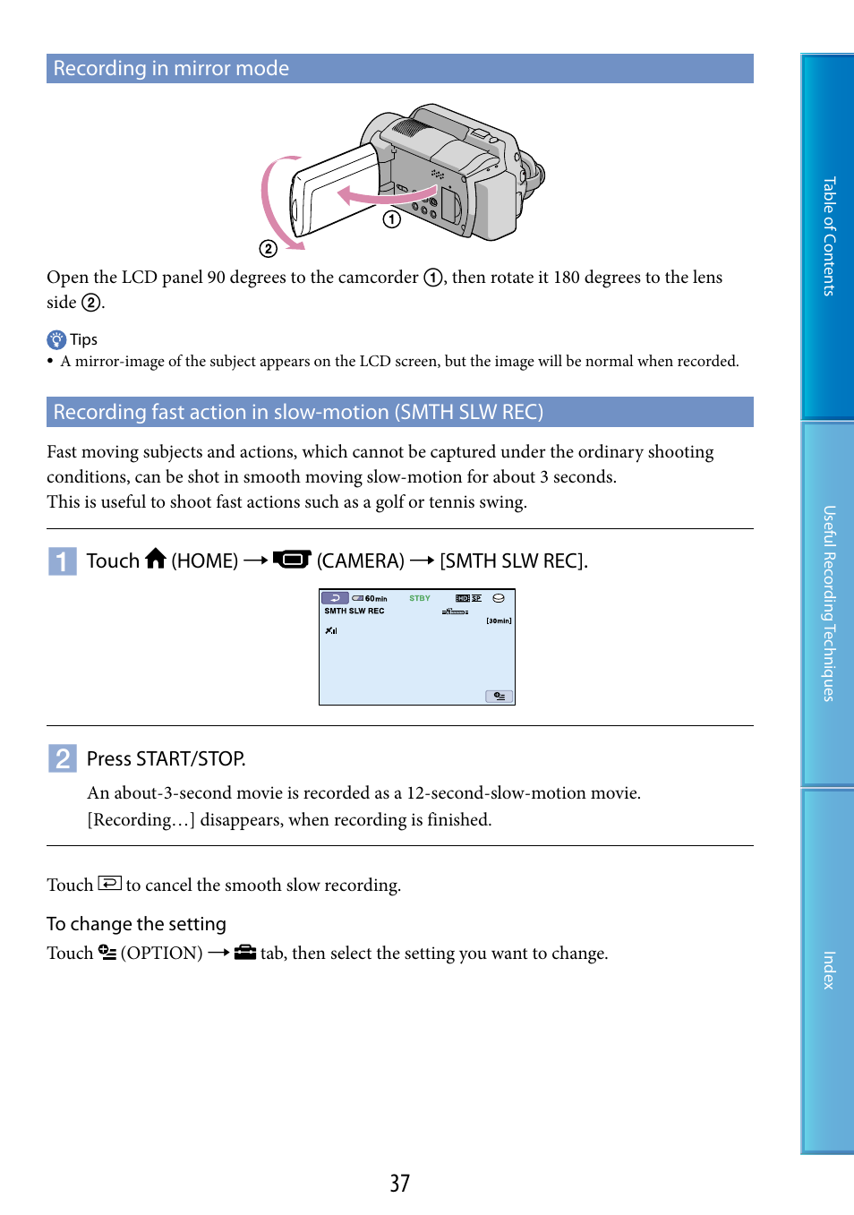 Recording in mirror mode | Sony HDR-XR200V User Manual | Page 37 / 133