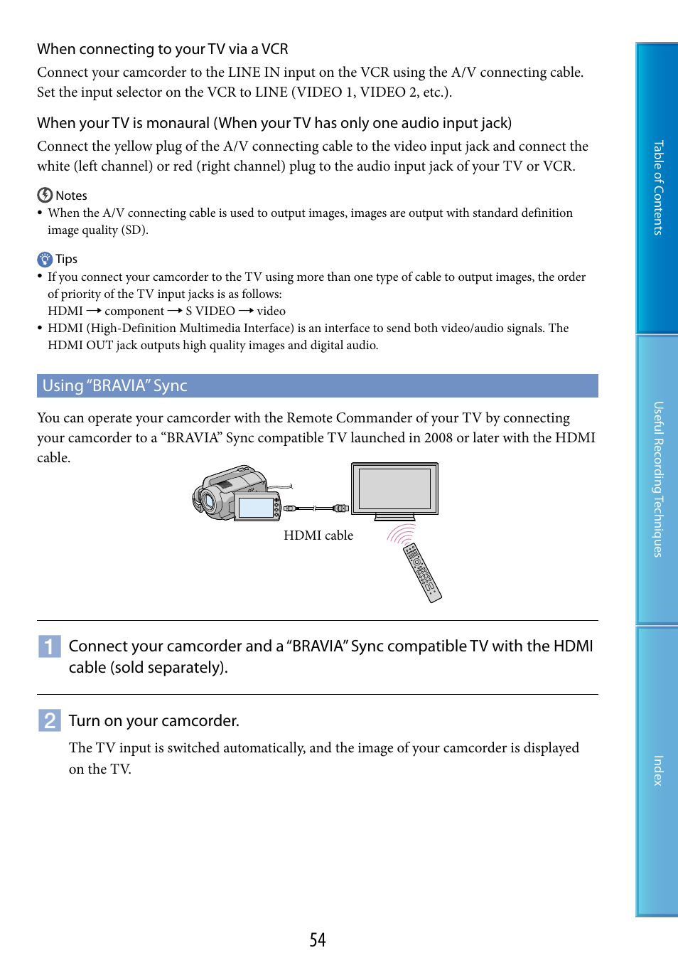 Using “bravia” sync | Sony HDR-XR200V User Manual | Page 54 / 133